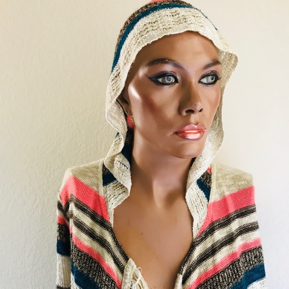 SALE!  FULL TILT Sarape Print Fringed Festival Style HOODIE Cardigan SWEATER XL - Picture 3 of 8